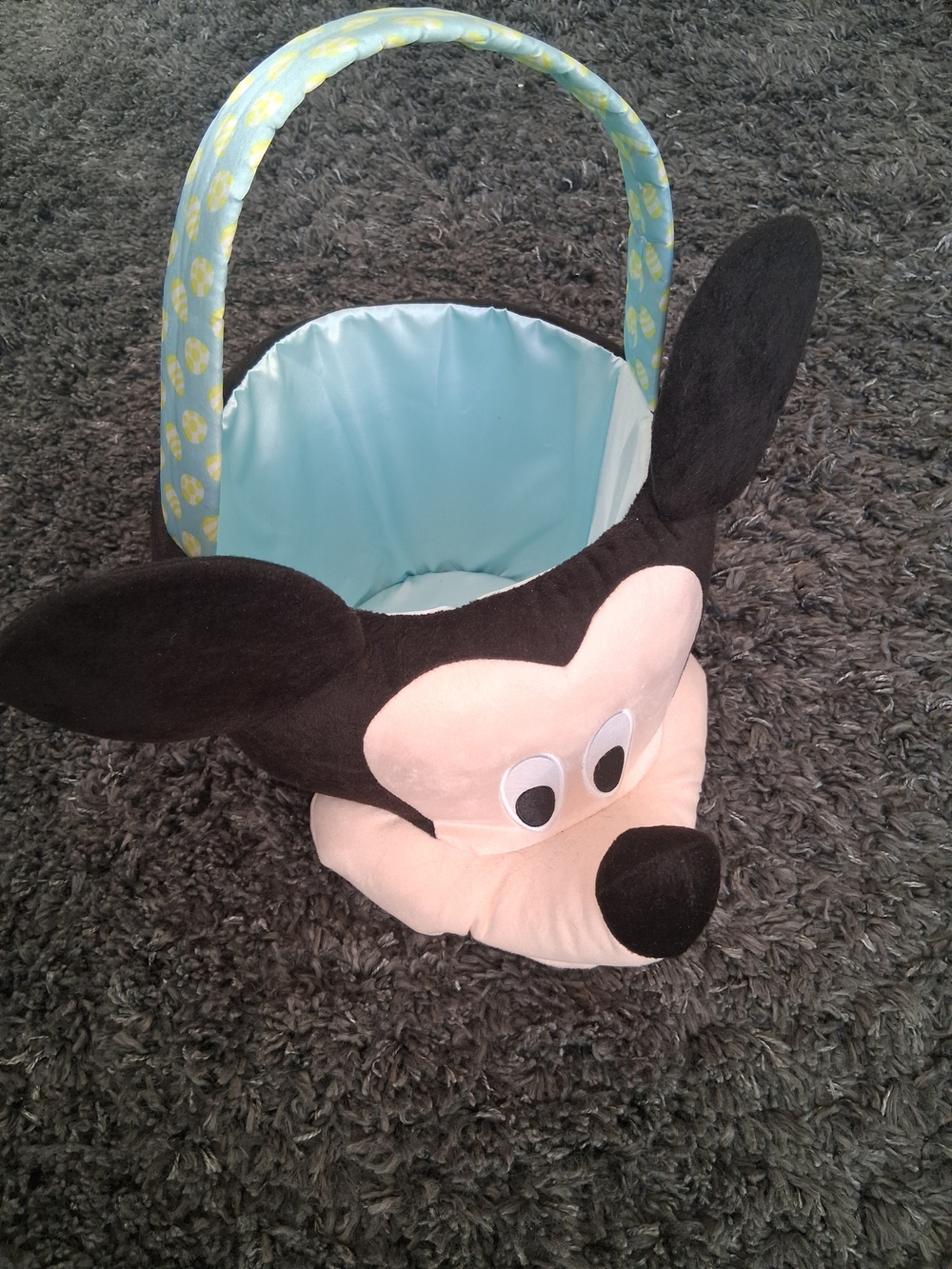 Cute PlushMickey Mouse Easter Basket in Black and Light Blue